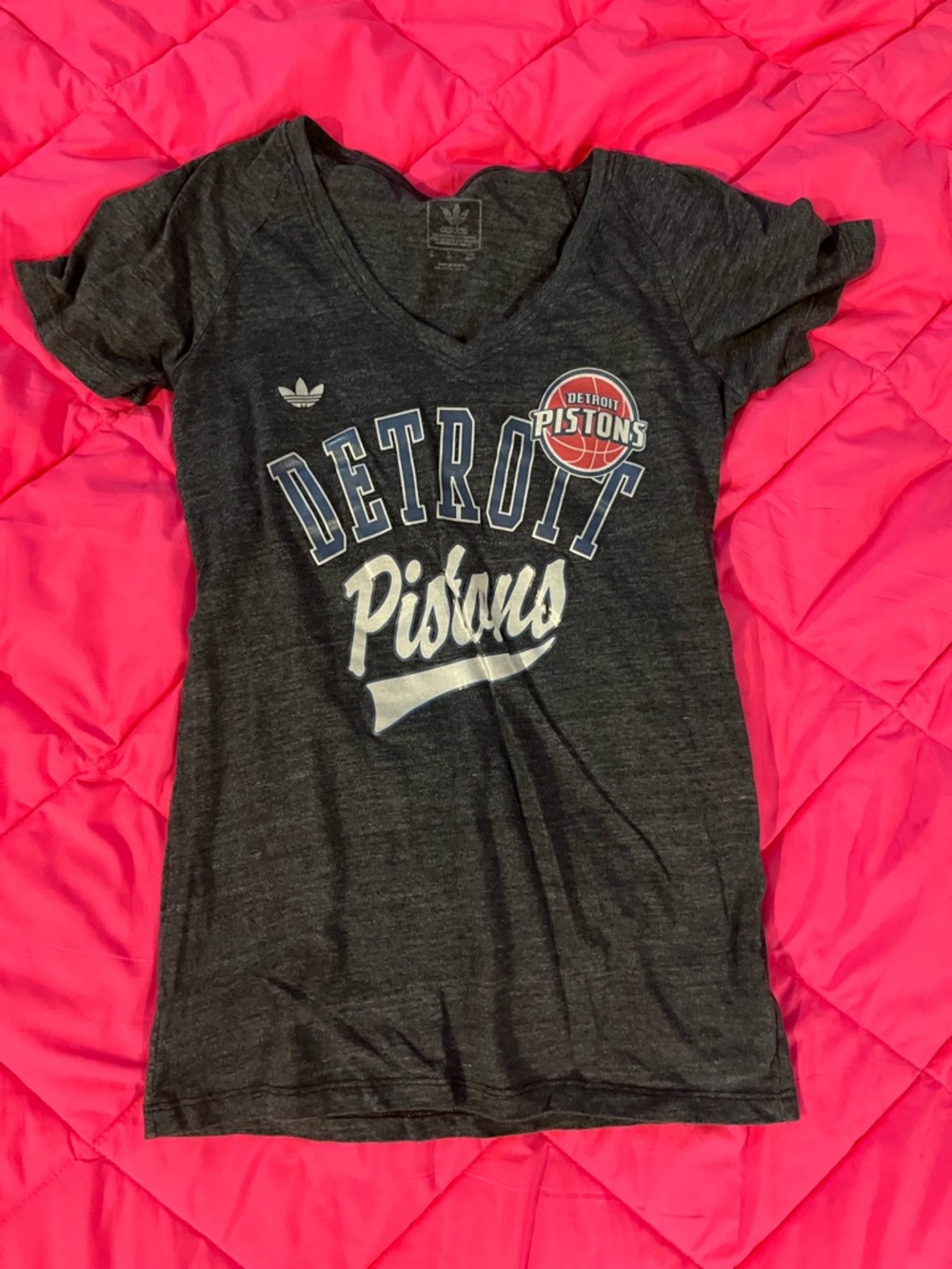 adidas Charcoal Gray V-Neck Tee with Pink Interior